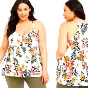 Torrid Tropical Babydoll Sleeveless Spaghetti Strap Floral Tank Top Blouse